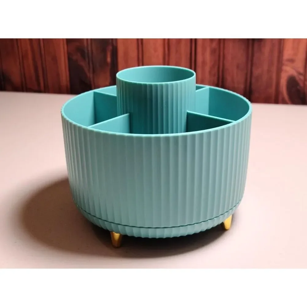 Diesisa 5 Slot Make up Brushes Blue Cup 360° Rotating Makeup Brush Holder